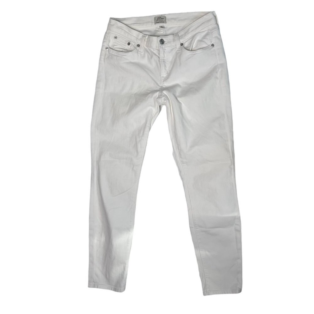 J. Crew Women's White Toothpick Jeans Skinny Mid-Rise Denim